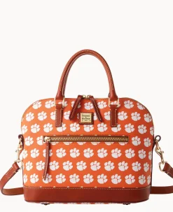 Dooney & Bourke Game Day Ready|Printed Fabric<Collegiate University Domed Zip Satchel CLEMSON