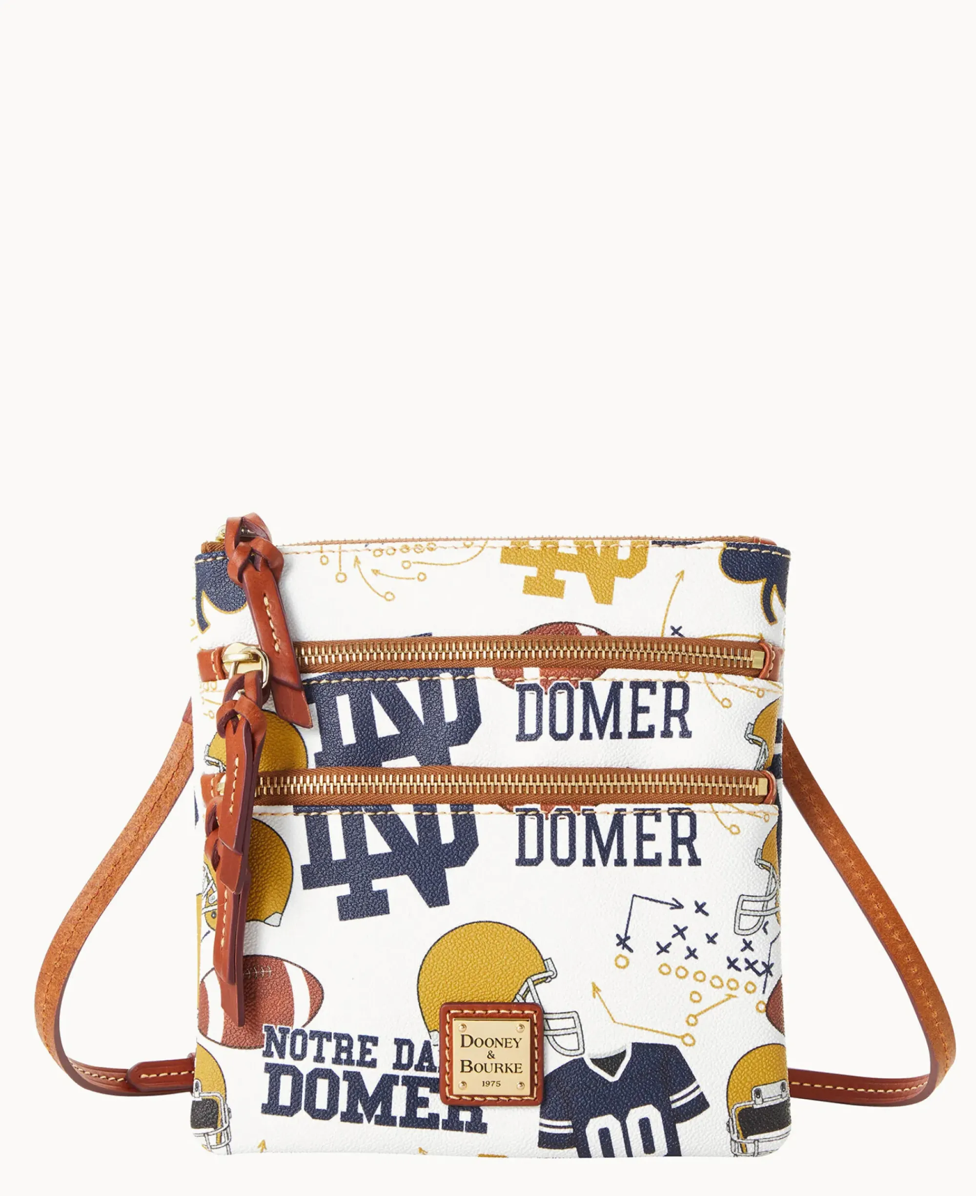 Dooney & Bourke Game Day Ready|Printed Fabric<Collegiate University of N S Triple Zip Crossbody NOTRE DAME