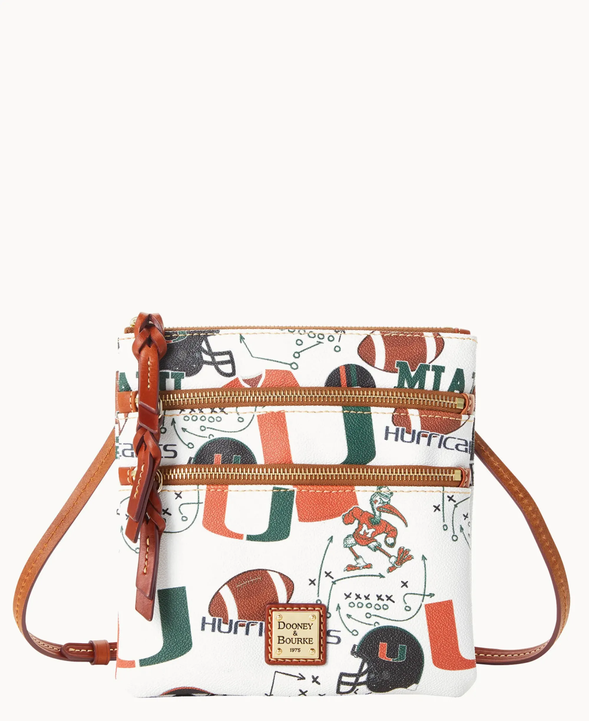 Dooney & Bourke Game Day Ready|Printed Fabric<Collegiate University of Miami N S Triple Zip Crossbody U OF MIAMI