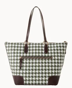 Dooney & Bourke Printed Fabric|Shoulder Bags<Houndstooth Career Tote Green