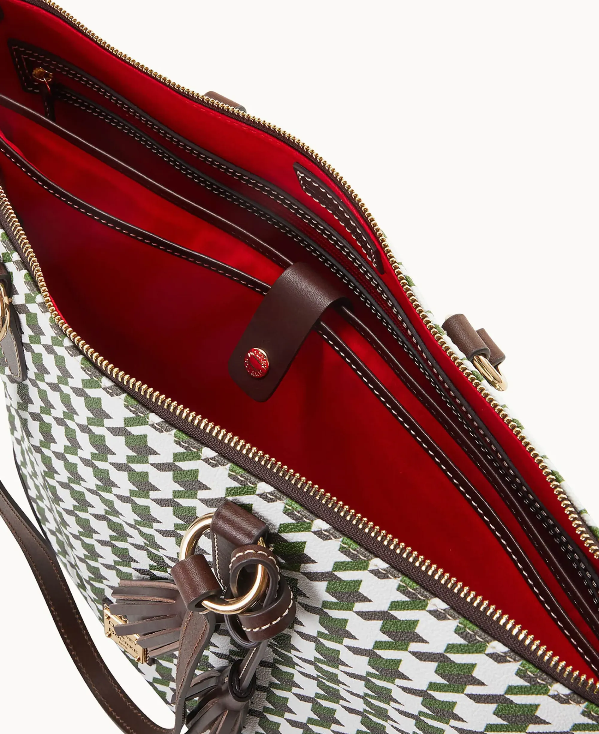 Dooney & Bourke Printed Fabric|Shoulder Bags<Houndstooth Career Tote Green