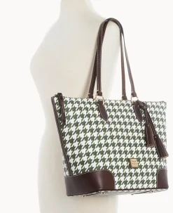 Dooney & Bourke Printed Fabric|Shoulder Bags<Houndstooth Career Tote Green
