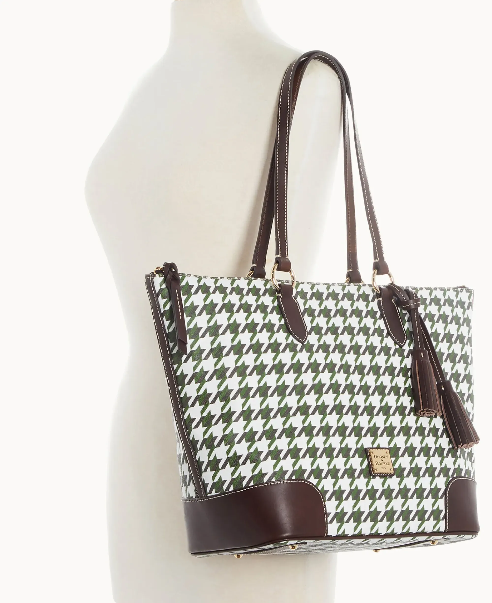 Dooney & Bourke Printed Fabric|Shoulder Bags<Houndstooth Career Tote Green