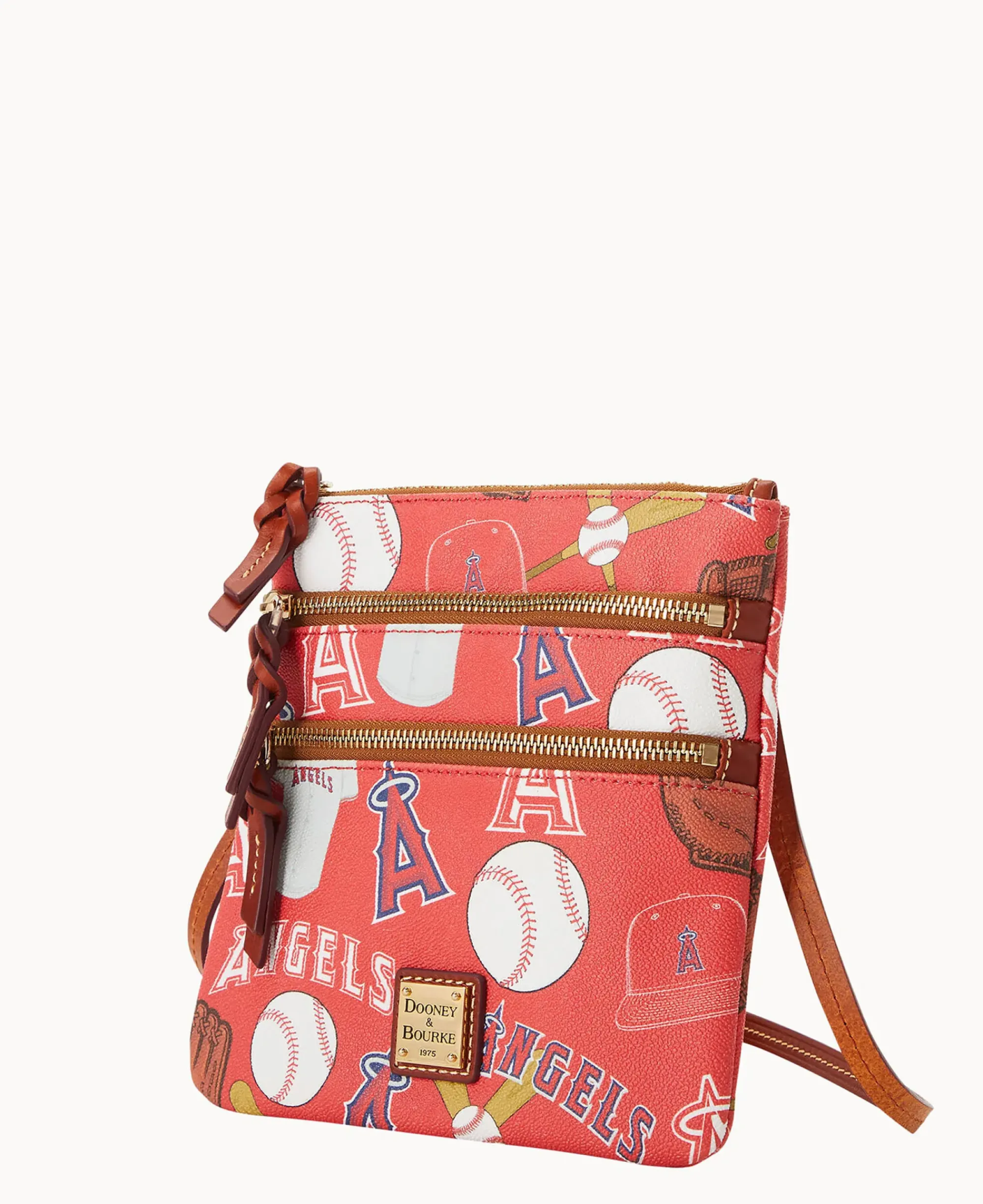 Dooney & Bourke Game Day Ready|Printed Fabric<MLB N S Triple Zip Crossbody Angels