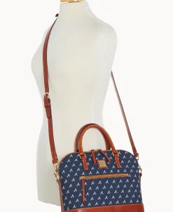 Dooney & Bourke Game Day Ready|Printed Fabric<MLB Domed Zip Satchel BRAVES