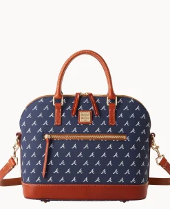 Dooney & Bourke Game Day Ready|Printed Fabric<MLB Domed Zip Satchel BRAVES