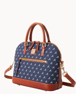 Dooney & Bourke Game Day Ready|Printed Fabric<MLB Domed Zip Satchel BRAVES