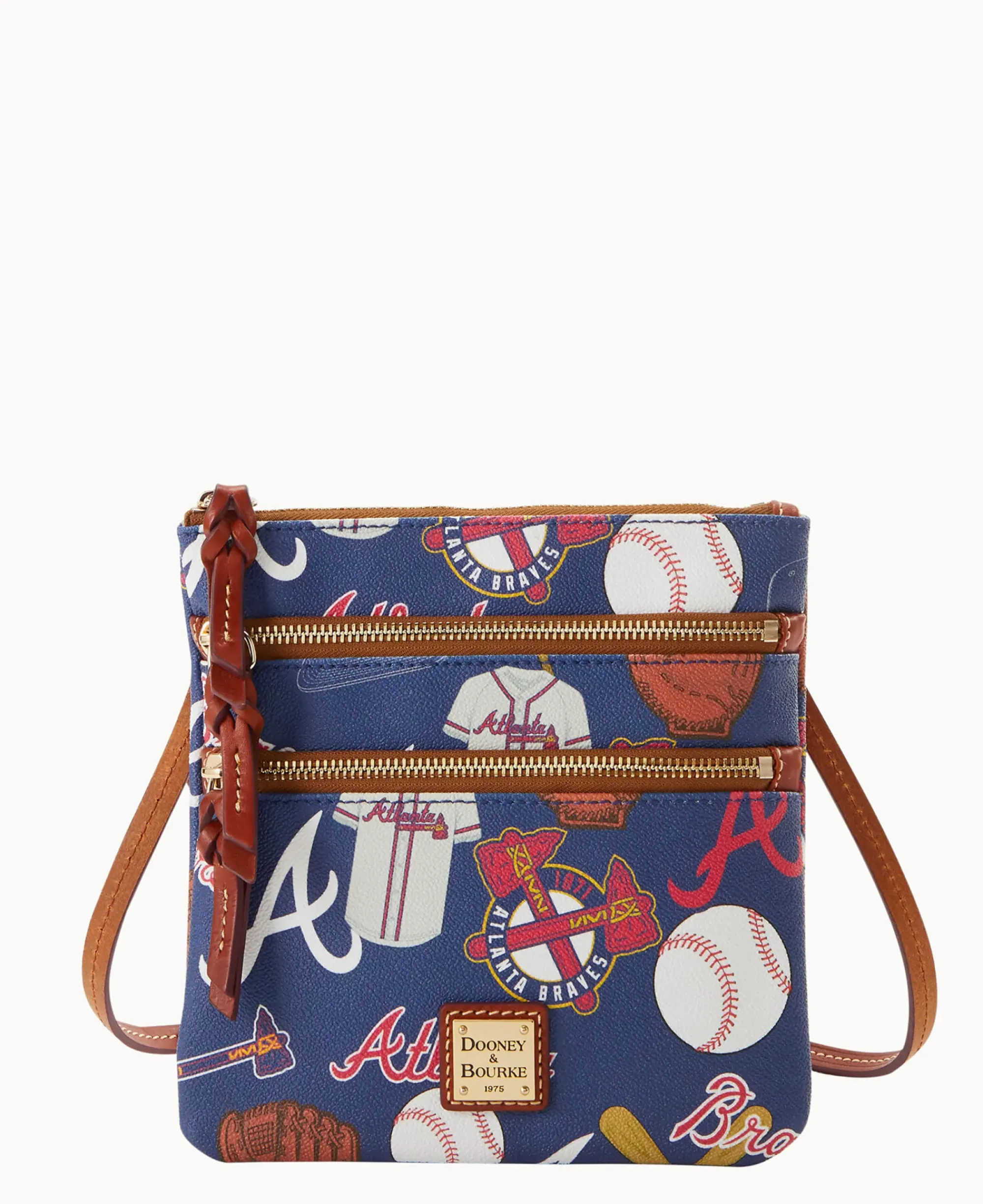 Dooney & Bourke Game Day Ready|Printed Fabric<MLB N S Triple Zip Crossbody Braves