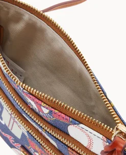 Dooney & Bourke Game Day Ready|Printed Fabric<MLB N S Triple Zip Crossbody Braves