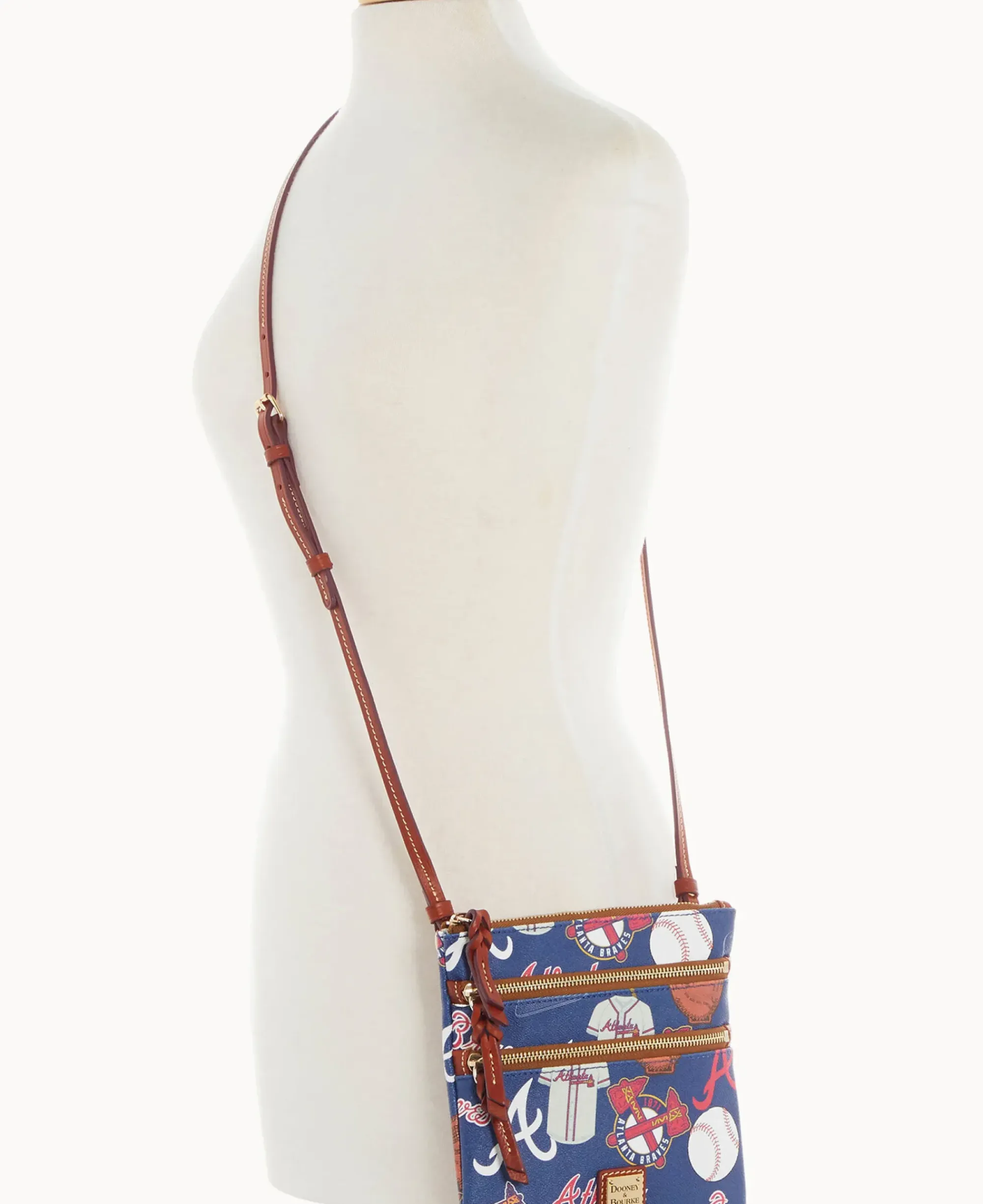 Dooney & Bourke Game Day Ready|Printed Fabric<MLB N S Triple Zip Crossbody Braves