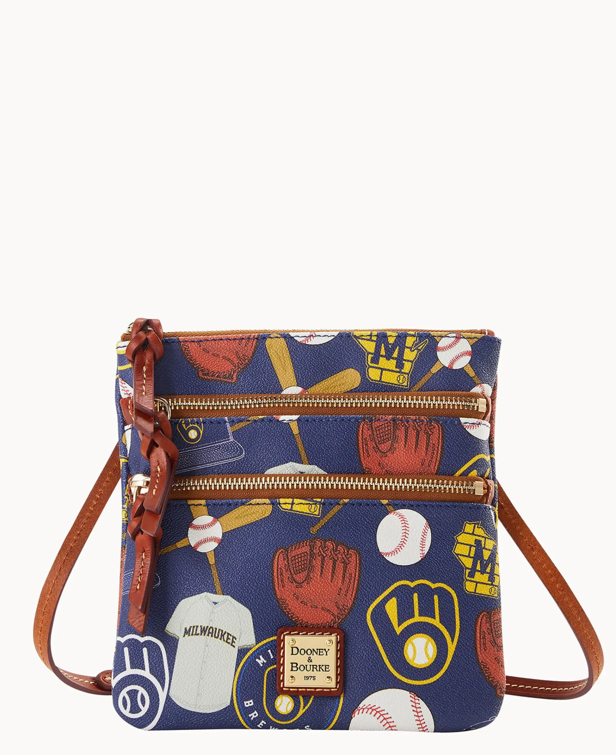 Dooney & Bourke Game Day Ready|Printed Fabric<MLB N S Triple Zip Crossbody Brewers