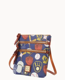 Dooney & Bourke Game Day Ready|Printed Fabric<MLB N S Triple Zip Crossbody Brewers