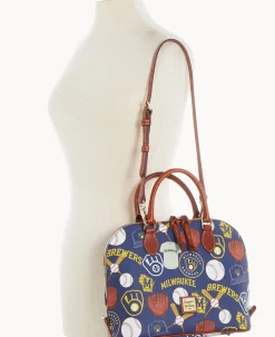 Dooney & Bourke Game Day Ready|Printed Fabric<MLB Zip Zip Satchel Brewers