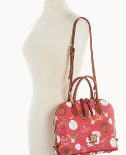 Dooney & Bourke Game Day Ready|Printed Fabric<MLB Zip Zip Satchel Cardinals