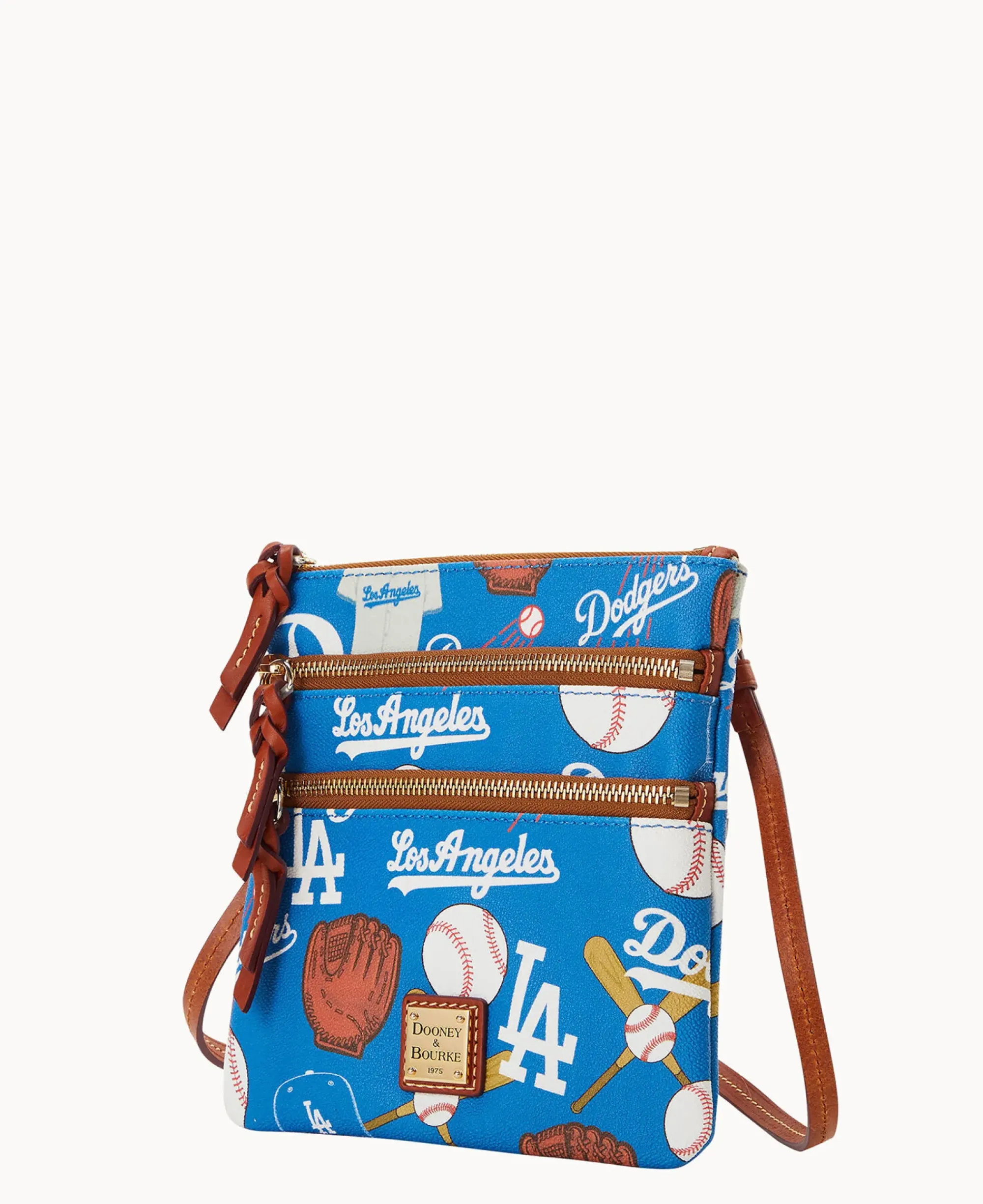 Dooney & Bourke Game Day Ready|Printed Fabric<MLB N S Triple Zip Crossbody Dodgers