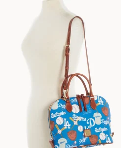 Dooney & Bourke Game Day Ready|Printed Fabric<MLB Zip Zip Satchel Dodgers