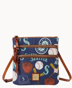 Dooney & Bourke Game Day Ready|Printed Fabric<MLB N S Triple Zip Crossbody Mariners