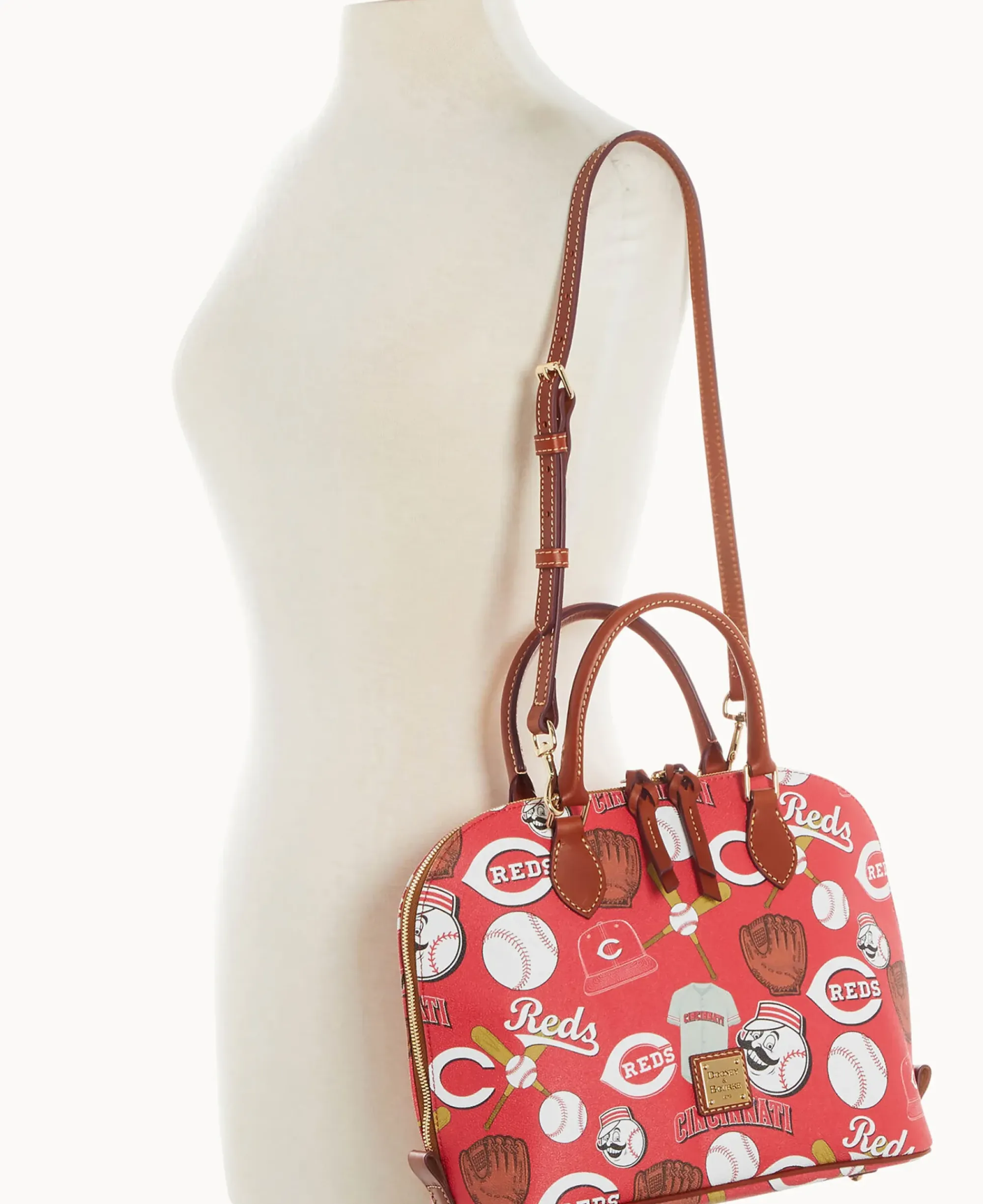 Dooney & Bourke Game Day Ready|Printed Fabric<MLB Zip Zip Satchel Reds