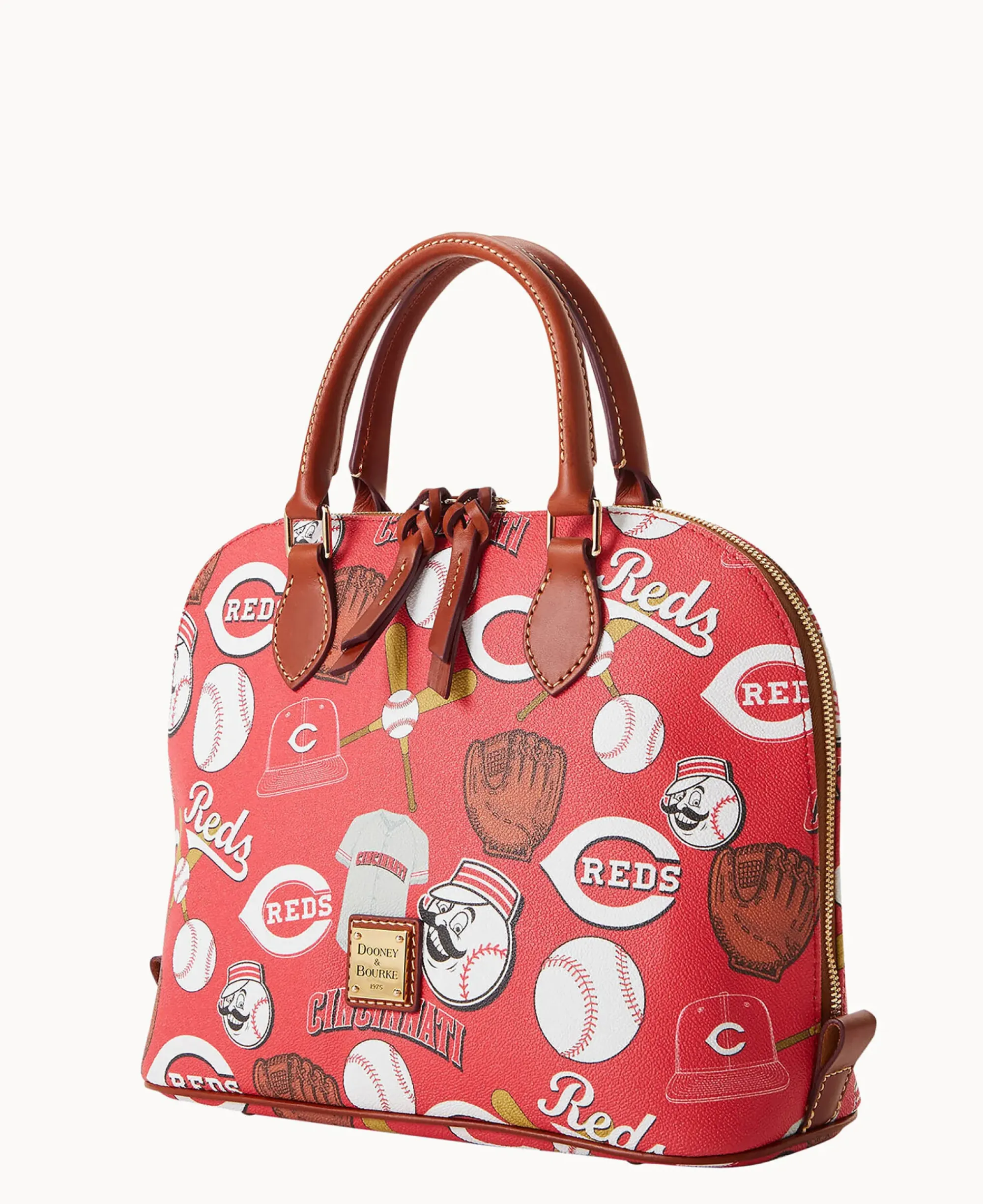 Dooney & Bourke Game Day Ready|Printed Fabric<MLB Zip Zip Satchel Reds