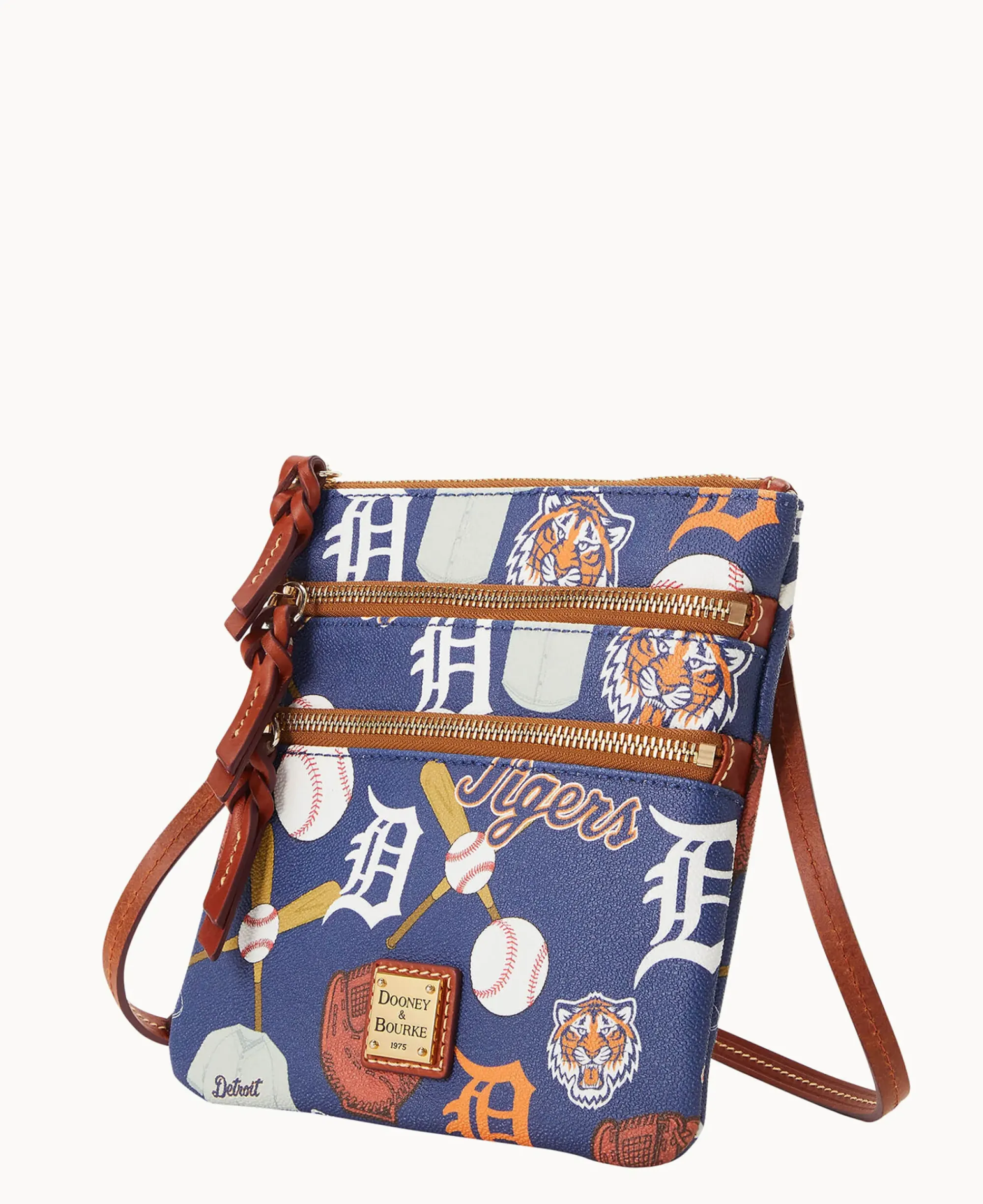 Dooney & Bourke Game Day Ready|Printed Fabric<MLB N S Triple Zip Crossbody Tigers