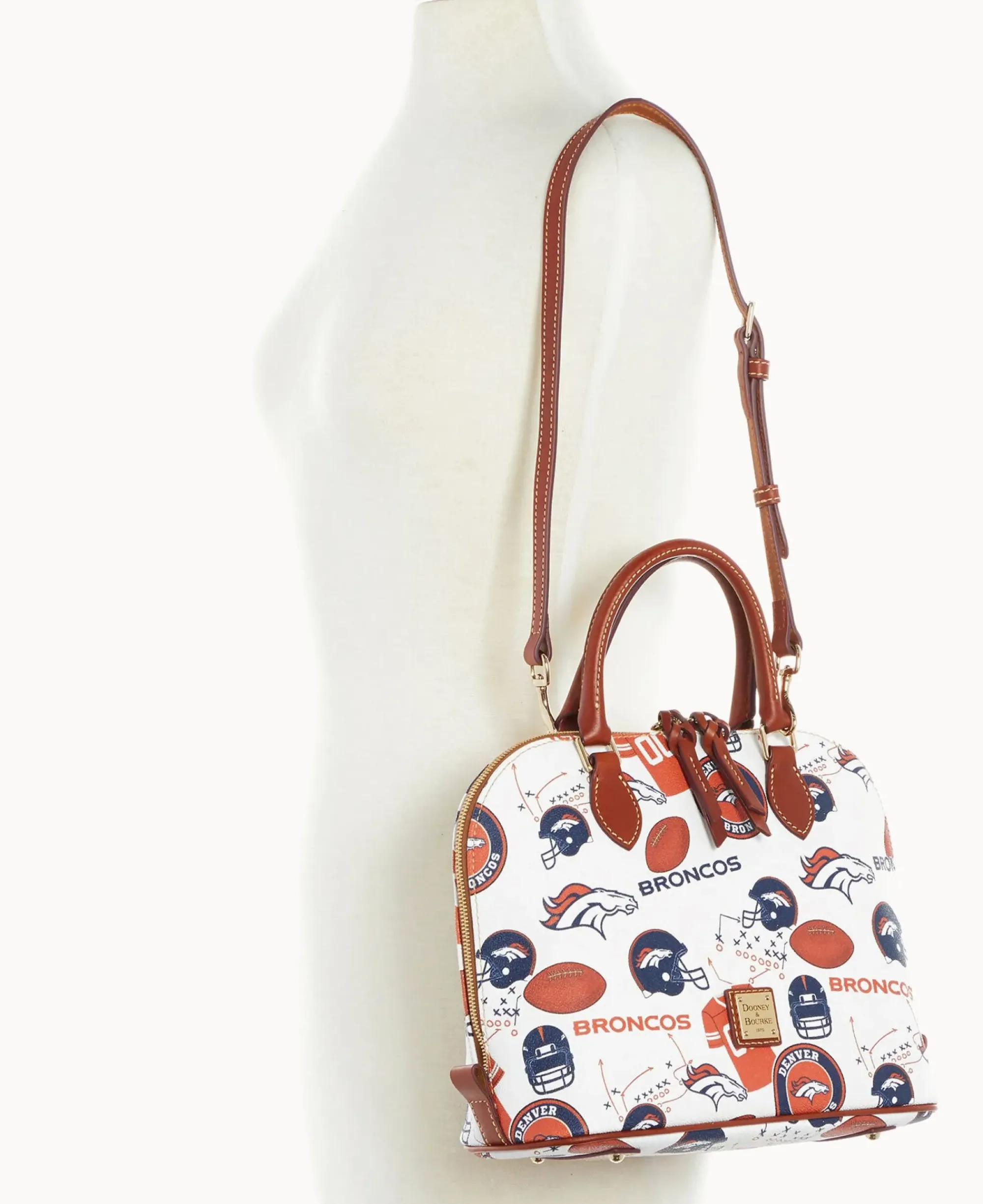 Dooney & Bourke Game Day Ready|Printed Fabric<NFL Zip Zip Satchel BRONCOS
