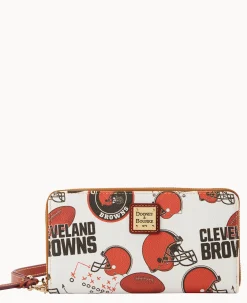 Dooney & Bourke Grab and Go|Wristlets<NFL Large Zip Around Wristlet BROWNS