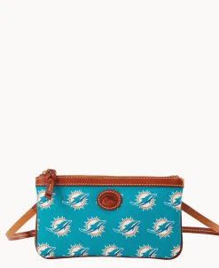 Dooney & Bourke Game Day Ready|Printed Fabric<NFL Large Slim Crossbody Dolphins
