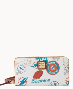 Dooney & Bourke Grab and Go|Wristlets<NFL Large Zip Around Wristlet DOLPHINS