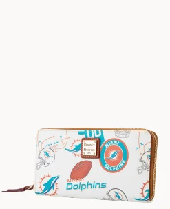 Dooney & Bourke Grab and Go|Wristlets<NFL Large Zip Around Wristlet DOLPHINS