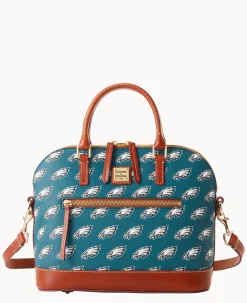 Dooney & Bourke Game Day Ready|Printed Fabric<NFL Domed Zip Satchel Eagles