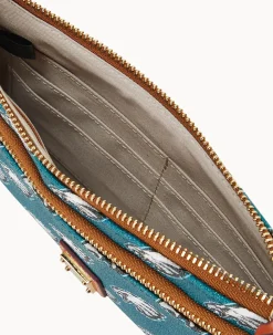Dooney & Bourke Grab and Go|Wristlets<NFL Eagles Double Zip Wristlet Philadelphia Eagles