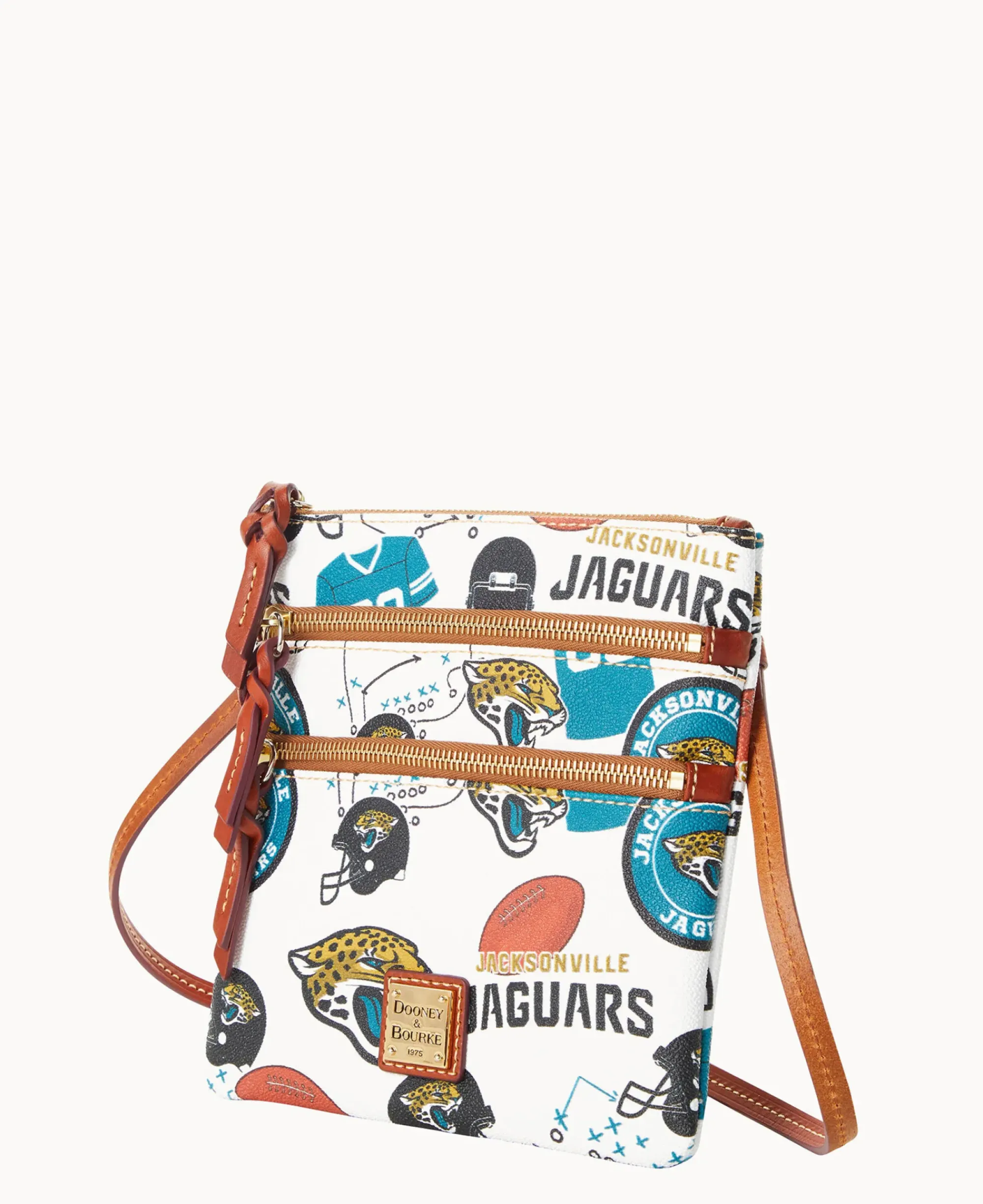 Dooney & Bourke Game Day Ready|Printed Fabric<NFL N S Triple Zip Crossbody JAGUARS