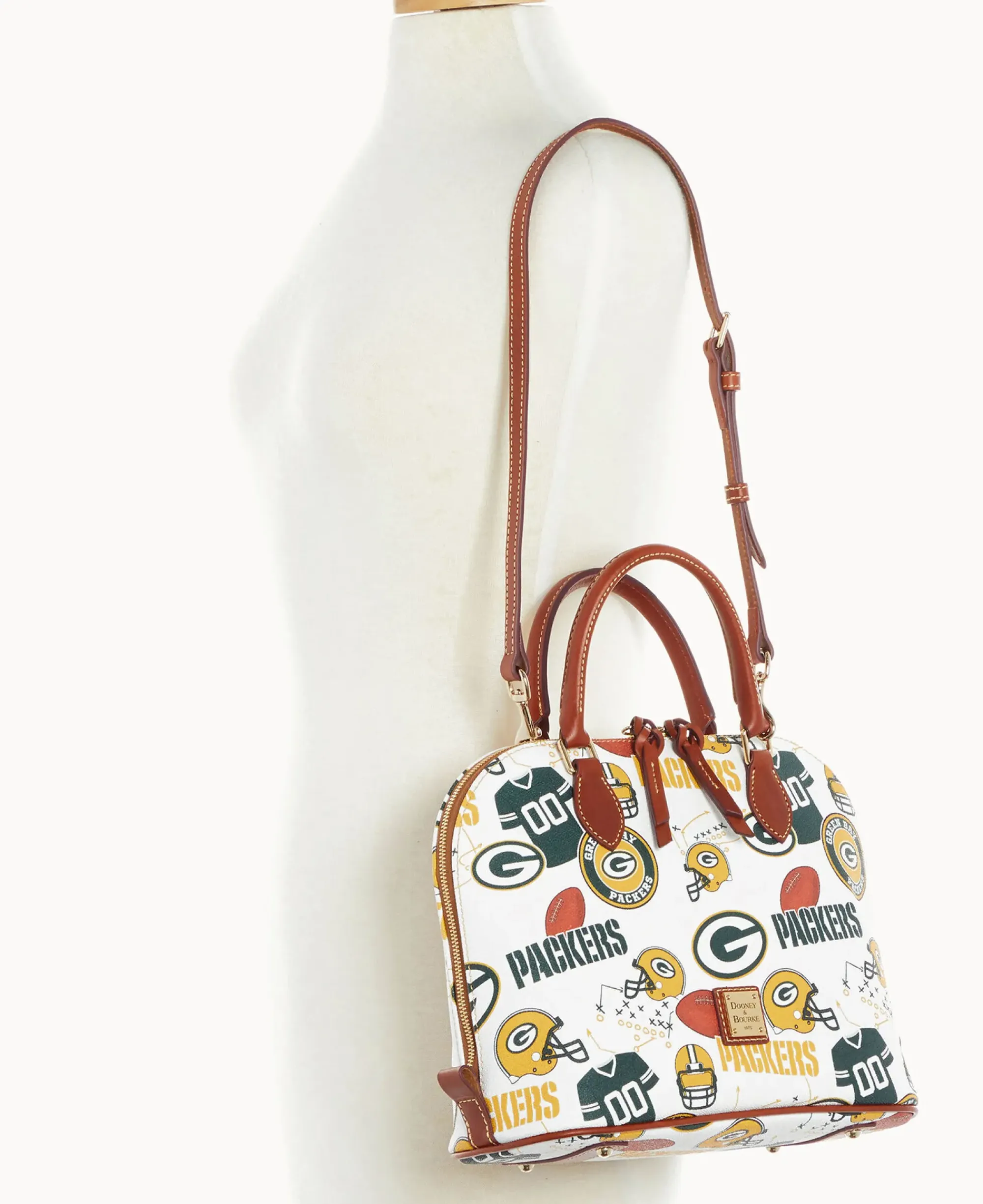 Dooney & Bourke Game Day Ready|Printed Fabric<NFL Zip Zip Satchel PACKERS