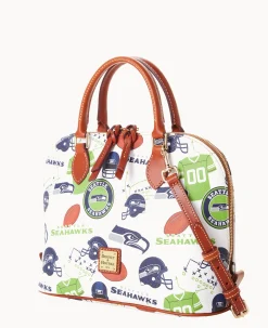 Dooney & Bourke Game Day Ready|Printed Fabric<NFL Zip Zip Satchel SEAHAWKS
