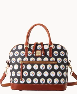 Dooney & Bourke Game Day Ready|Printed Fabric<NFL Domed Zip Satchel Steelers