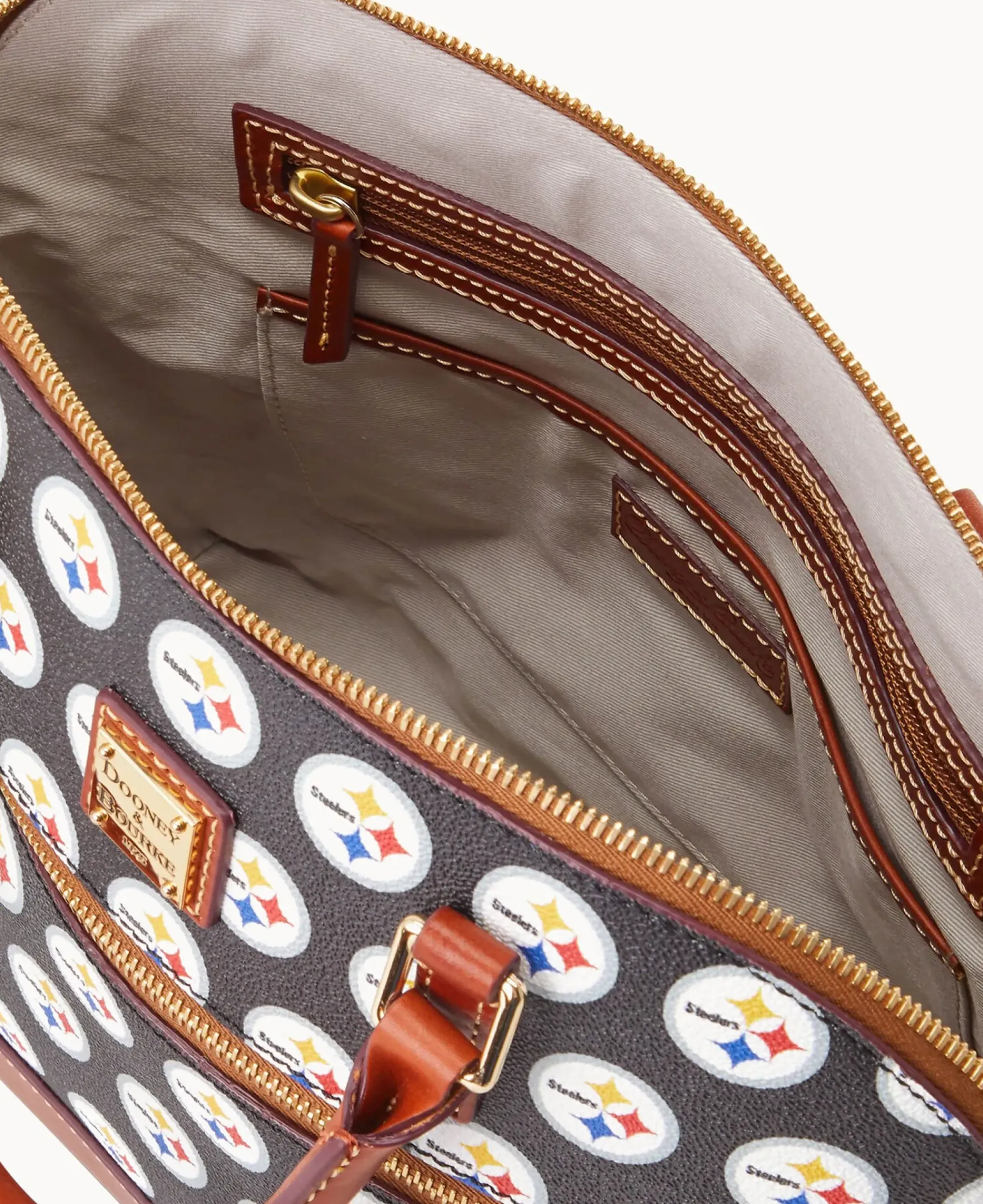 Dooney & Bourke Game Day Ready|Printed Fabric<NFL Domed Zip Satchel Steelers