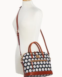 Dooney & Bourke Game Day Ready|Printed Fabric<NFL Domed Zip Satchel Steelers