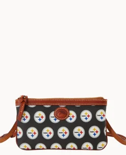 Dooney & Bourke Game Day Ready|Printed Fabric<NFL Large Slim Crossbody Steelers