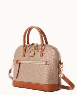 Dooney & Bourke Ready For the Getaway|Exotic Leather<Ostrich Domed Zip Satchel Light Taupe