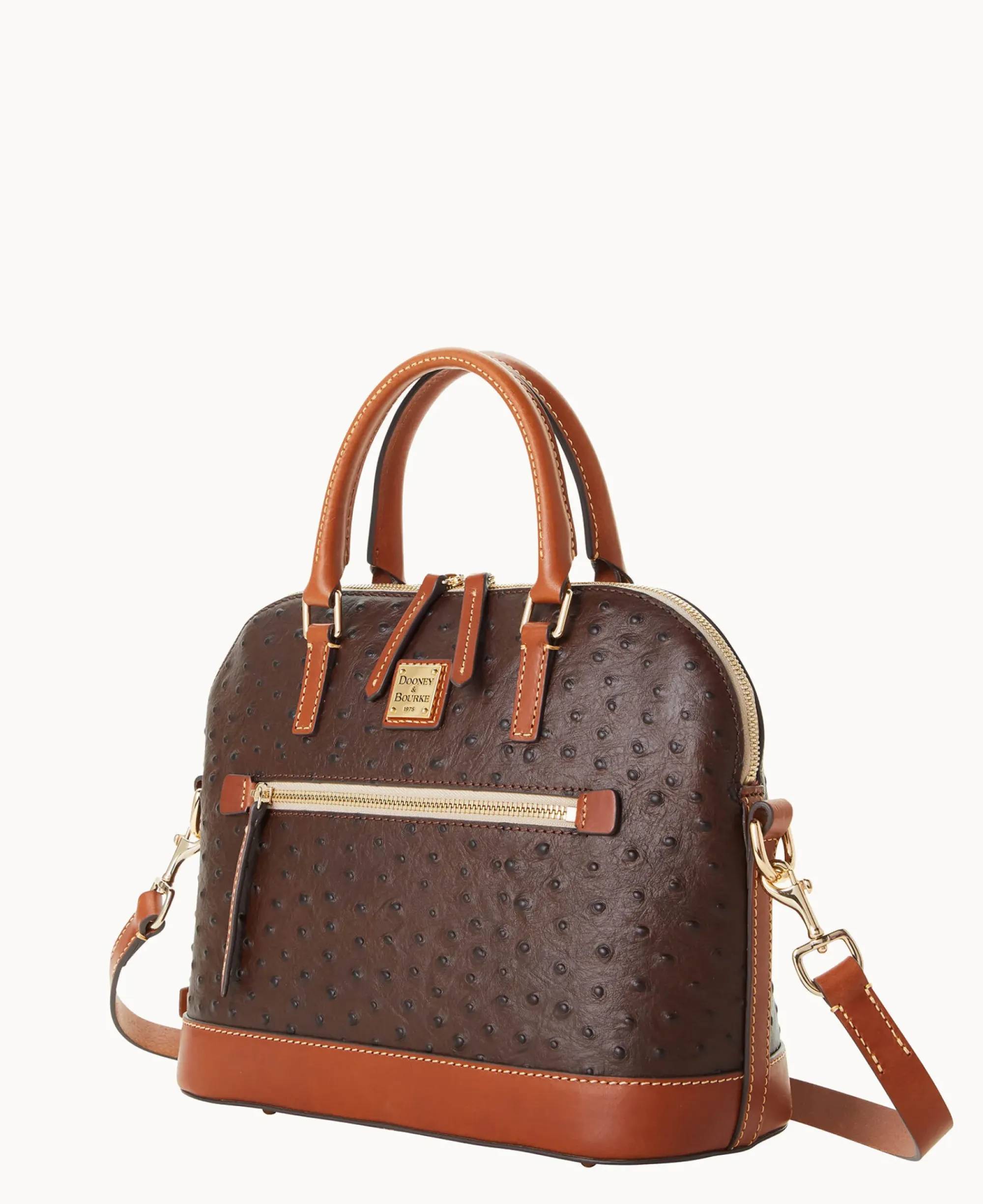 Dooney & Bourke Ready For the Getaway|Exotic Leather<Ostrich Domed Zip Satchel Brown Tmoro