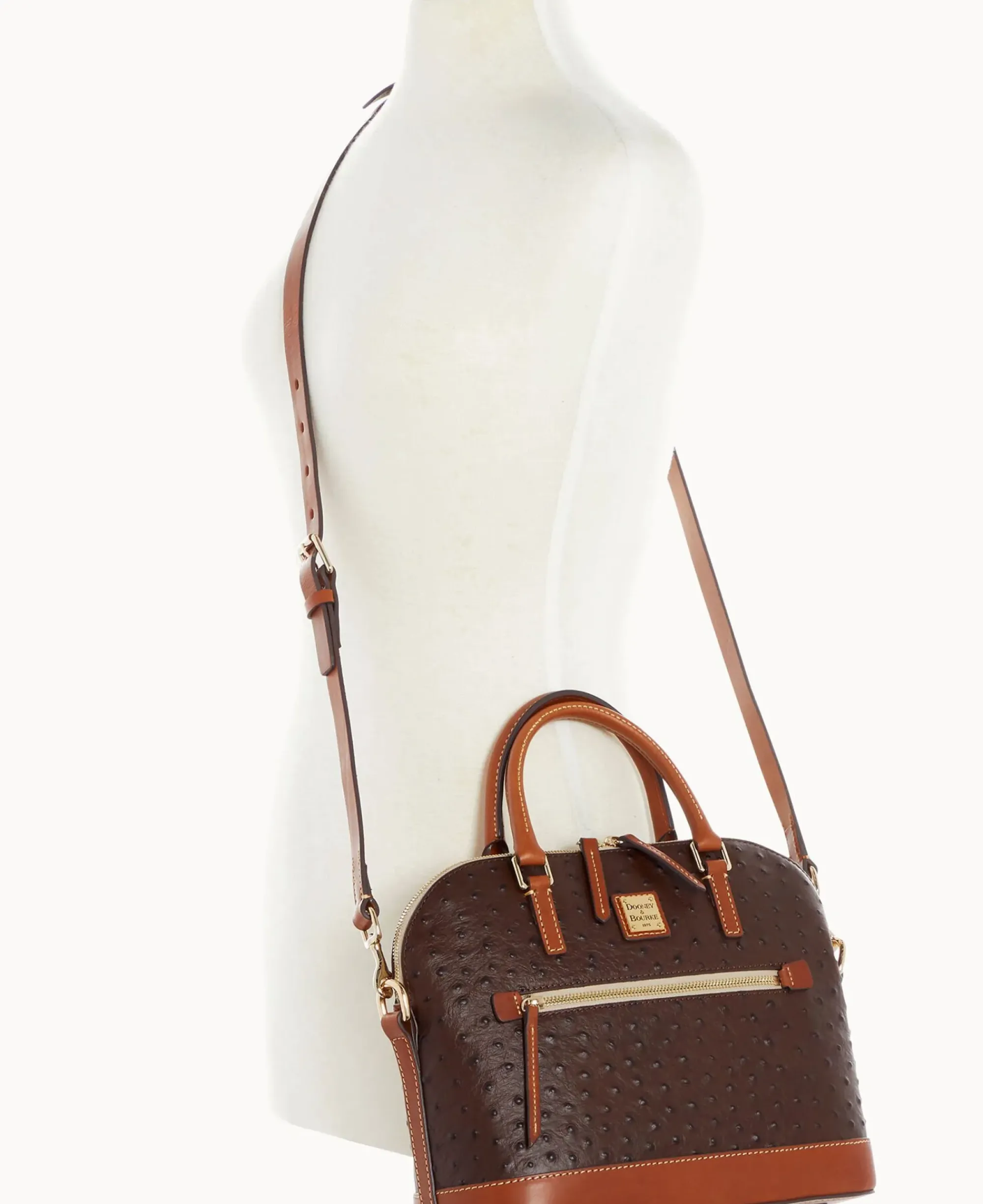 Dooney & Bourke Ready For the Getaway|Exotic Leather<Ostrich Domed Zip Satchel Brown Tmoro