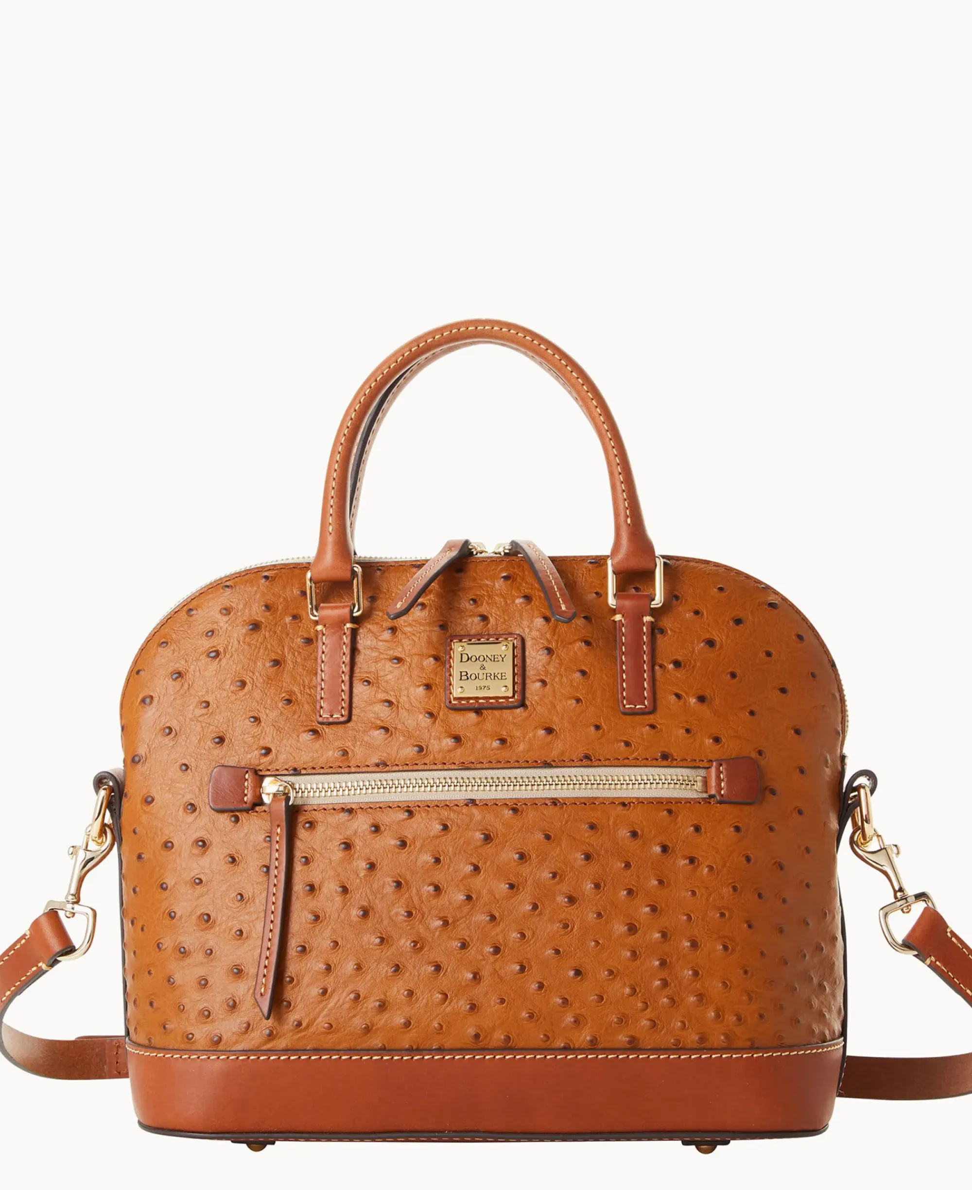 Dooney & Bourke Ready For the Getaway|Exotic Leather<Ostrich Domed Zip Satchel Caramel