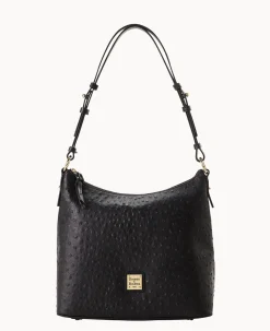 Dooney & Bourke Exotic Leather|Shoulder Bags<Ostrich Hobo Black