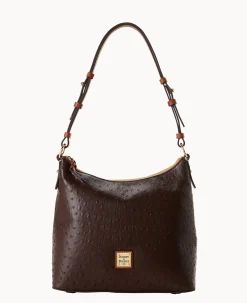 Dooney & Bourke Exotic Leather|Shoulder Bags<Ostrich Hobo Brown Tmoro