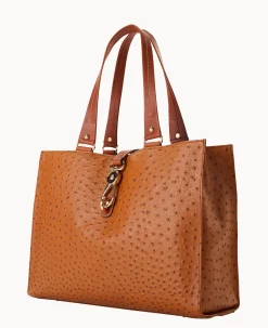 Dooney & Bourke Exotic Leather|Shoulder Bags<Ostrich Large Logo Lock Tote Caramel