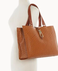 Dooney & Bourke Exotic Leather|Shoulder Bags<Ostrich Large Logo Lock Tote Caramel