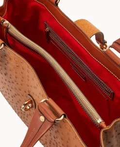 Dooney & Bourke Exotic Leather|Shoulder Bags<Ostrich Large Logo Lock Tote Caramel