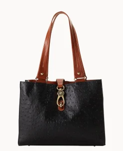 Dooney & Bourke Exotic Leather|Shoulder Bags<Ostrich Medium Logo Lock Tote Black