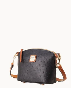 Dooney & Bourke Exotic Leather|Mini Bags<Ostrich Mini Domed Crossbody Black