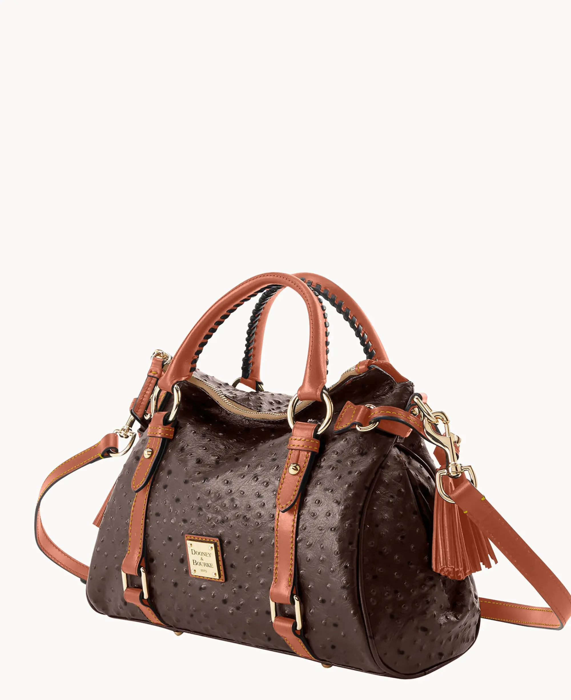 Dooney & Bourke Exotic Leather|Shoulder Bags<Ostrich Satchel Brown Tmoro
